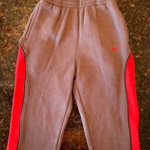 Nike Kids Gray Joggers with Red Stripes